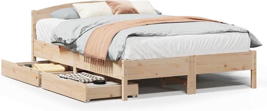 VidaXL Bedframe Grenenhout 140x200 cm Inclusief Lades