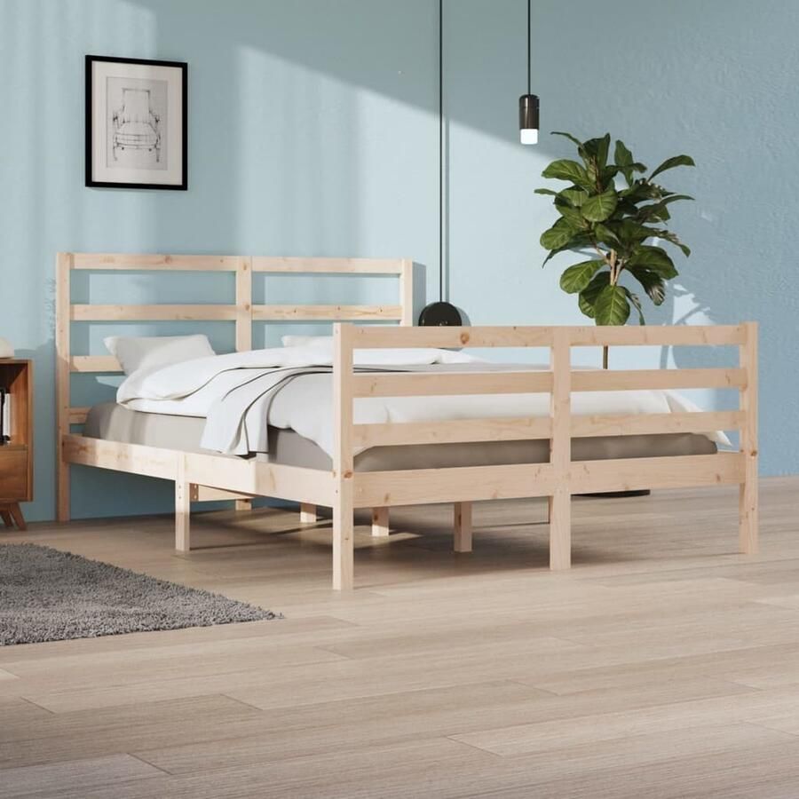 VidaXL Bedframe Grenenhout 140x200 cm Stijlvol & Duurzaam Houten Bedframe Grenenhout Bedframe Massief Hout Bed King Size Bed Tweepersoons Bed Stapelbare Boxspring Bedsteun Hoofdbord - Foto 2