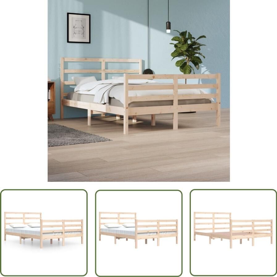 VidaXL Bedframe Grenenhout 140x200 cm Stijlvol & Duurzaam Houten Bedframe Grenenhout Bedframe Massief Hout Bed King Size Bed Tweepersoons Bed Stapelbare Boxspring Bedsteun Hoofdbord