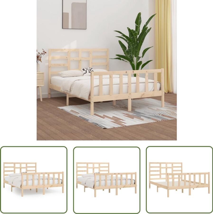 VidaXL Bedframe Grenenhout 140x200 cm Zonder Matras Houten Bed Frame Tweepersoons Bed Grenenhout Bed Modern Bed Frame Design Massief Hout Bed Stevig Bed Frame - Foto 2