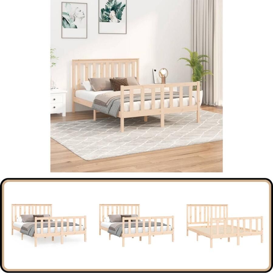 VidaXL Bedframe Grenenhout 140x200 cm Zonder Matras Houten Bedframe Tweepersoons Bed Grenenhout Bed Massief Hout Bed Met Hoofdbord