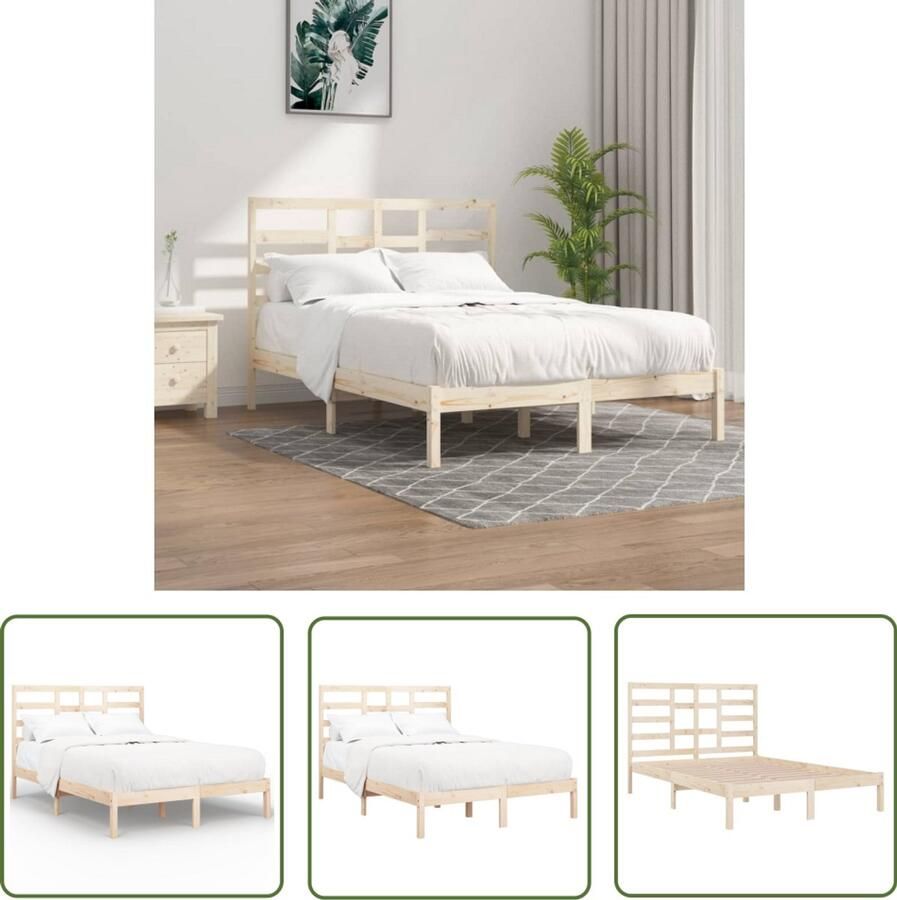 VidaXL Bedframe Grenenhout 140x200 cm Zonder Matras Houten Bedframe Tweepersoons Bed Massief Grenenhout Modern Design Stabiel Bedframe Comfort