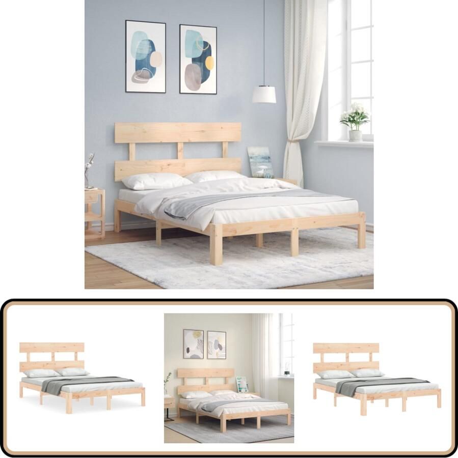 VidaXL Bedframe Grenenhout 140x200 cm Zonder Matras Massief Hout Bed Grenenhouten Bed Tweepersoons Bed Frame Slaapkamer Meubels