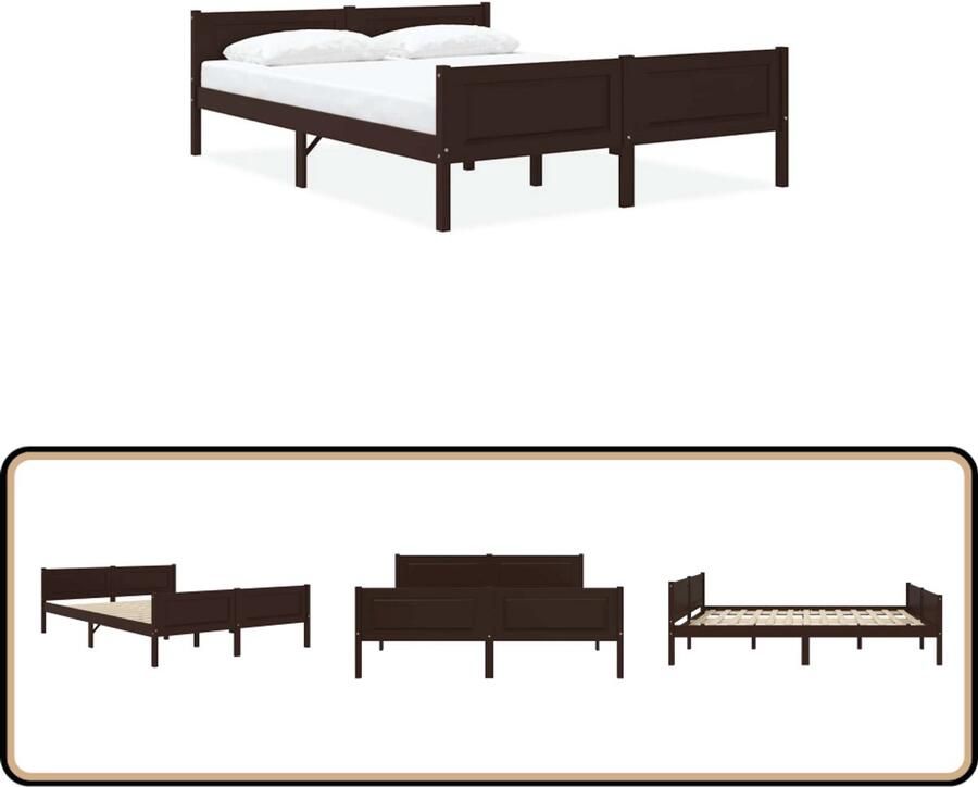 VidaXL Bedframe Grenenhout 160x200 cm Donkerbruin Houten Bed Frame Massief Grenenhout Bed Tweepersoons Bed Donkere Bruine Bed Modern Bed Frame