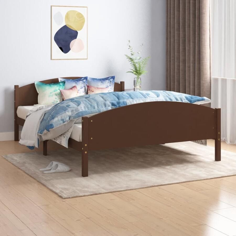 VidaXL Bedframe Grenenhout 160x200 cm Donkerbruin Massief Houten Bedframe Donkerbruin Bedframe Tweepersoons Bed Grenenhout Bed Voor Matras 160x200 Cm Slaapcomfort Stijlvol Bed Elegant Bed Klassiek Bed Bedroom Furniture - Foto 2