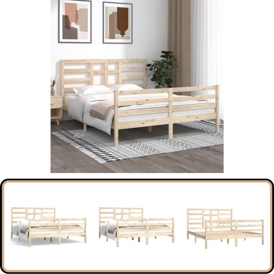 VidaXL Bedframe Grenenhout 160x200 cm Houten Bedframe Tweepersoons Bed Grenenhout Bed Modern Bed Rustic Bed