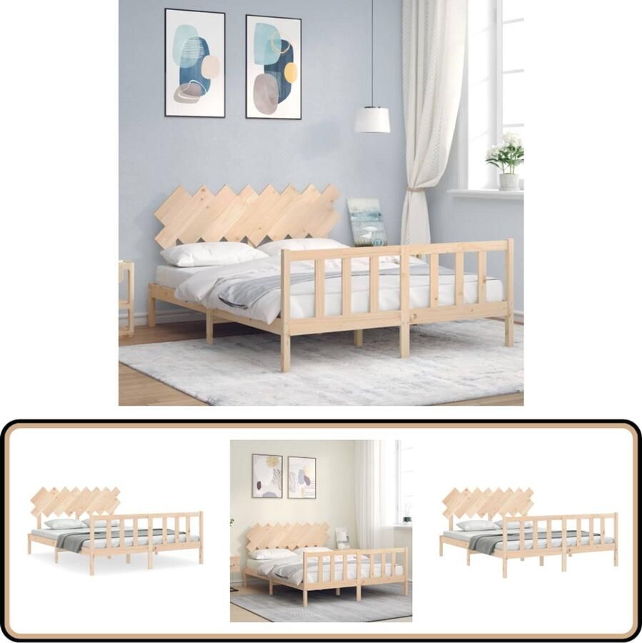 VidaXL Bedframe Grenenhout 160x200 cm Massief Hout Bed Frame King Size Bed Tweepersoons Bed Grenenhout Bed Hoofd- En Voeteneinde