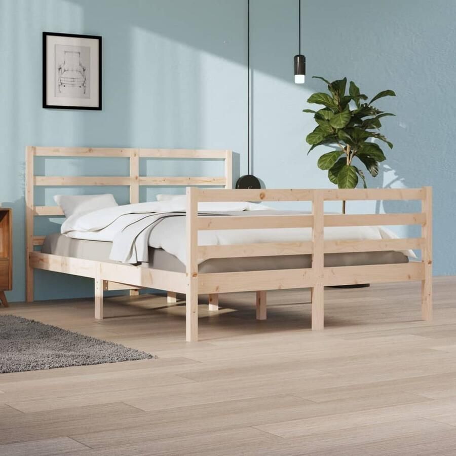 VidaXL Bedframe Grenenhout 160x200 cm Stijlvol & Duurzaam Houten Bedframe Grenenhout Bedframe Massief Hout Bed Tweepersoons Bed King Size Bed Bedframe 160x200 Bedbank - Foto 2