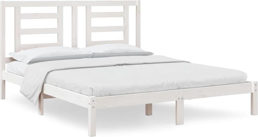 VidaXL Bedframe Grenenhout 160x200 cm Wit Bedframe Houten Bedframe Grenenhout Bedframe Wit Bedframe King Size Bedframe Tweepersoons Bedframe - Foto 2