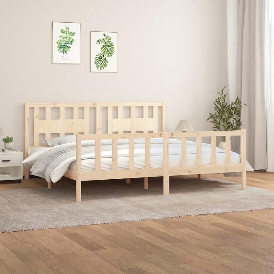 VidaXL Bedframe Grenenhout 200x200 cm Inclusief hoofdbord Massief Hout Bed Grenenhouten Bed Tweepersoons Bed Boxspring Bed Hoofdbord Bed Slaapkamer Meubels - Foto 2