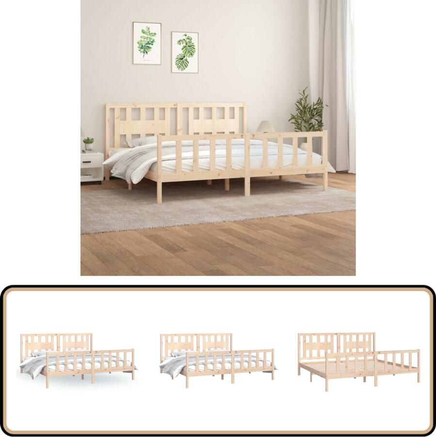 VidaXL Bedframe Grenenhout 200x200 cm Inclusief hoofdbord Massief Hout Bed Grenenhouten Bed Tweepersoons Bed Boxspring Bed Hoofdbord Bed Slaapkamer Meubels