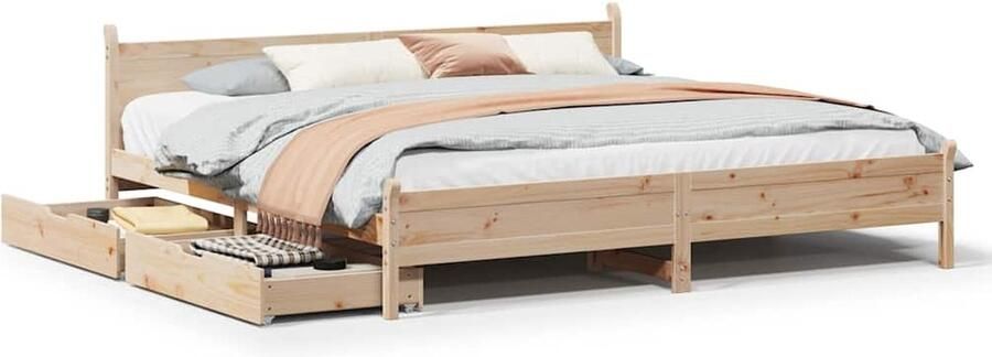 VidaXL Bedframe Grenenhout 200x200 cm Met Lades