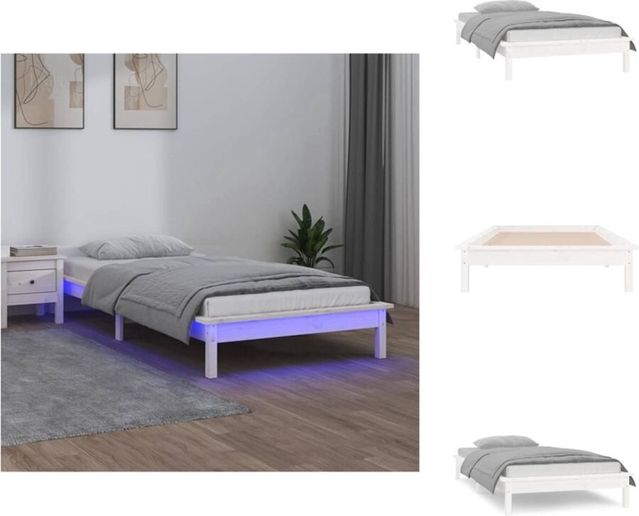 VidaXL The Living Store Bedframe Grenenhout 90 x 200 cm LED-verlichting