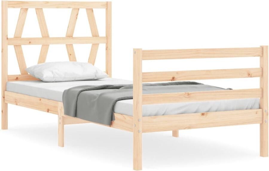 VidaXL Bedframe Grenenhout 90x200 cm Met hoofdbord Massief Grenenhouten Bed Frame Hoofd- En Voeteneinde Houten Bed Frame Bruin Tweepersoons Bed Slaapcomfort - Foto 2