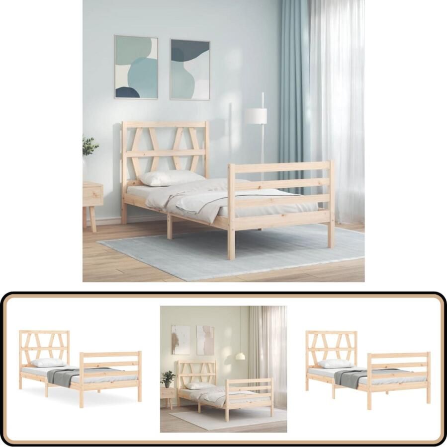 VidaXL Bedframe Grenenhout 90x200 cm Met hoofdbord Massief Grenenhouten Bed Frame Hoofd- En Voeteneinde Houten Bed Frame Bruin Tweepersoons Bed Slaapcomfort