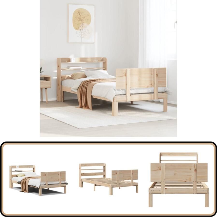 VidaXL Bedframe Grenenhout 90x200 cm Met Hoofdbord Massief Houten Bed Grenen Hout Bed Opbergbed Tweepersoons Bed Enkel Bed