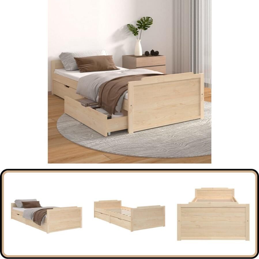VidaXL Bedframe Grenenhout 90x200 cm Met Lades Bed Frame Houten Bed Grenenhouten Bed Tweepersoons Bed Slaapcomfort Opbergmogelijkheden Bedroom Furniture