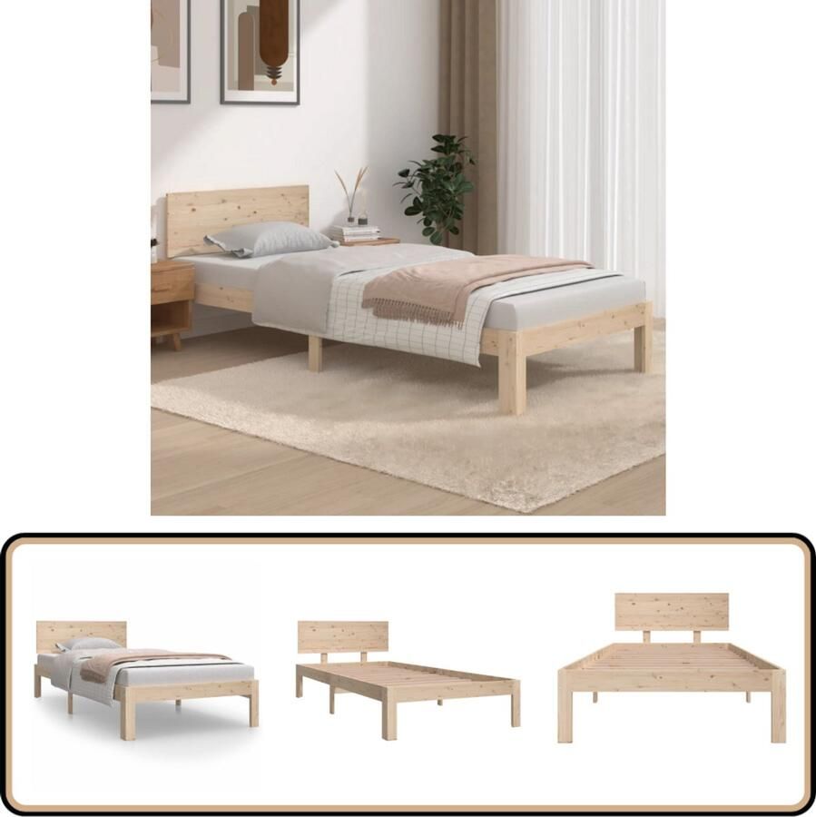 VidaXL Bedframe Grenenhout 90x200 cm Stevig & Stijlvol Houten Bed Frame Grenenhout Bed Modern Bed Landelijk Bed Enkel Bed Tweepersoons Bed Frame Bruin