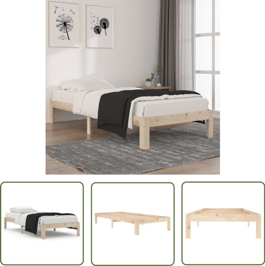 VidaXL Bedframe Grenenhout 90x200 cm Stijlvol & Stevig Houten Bed Frame Grenenhout Bed Enkel Bed Eenpersoonsbed Klein Bed Budget Bed Stapelbare Bedden
