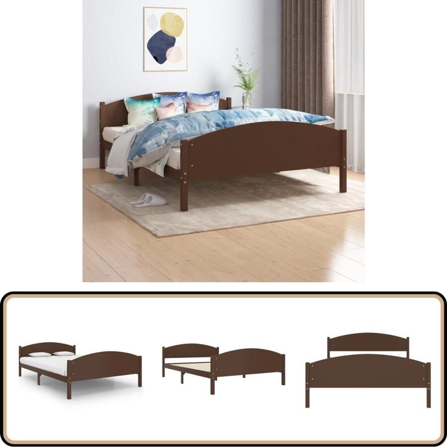 VidaXL Bedframe Grenenhout Donkerbruin 140x200 cm Massief Houten Bedframe Donkere Bruine Bedframe Tweepersoons Bed Bedframe 140x200 Grenenhout Bedframe Luxe Bedframe