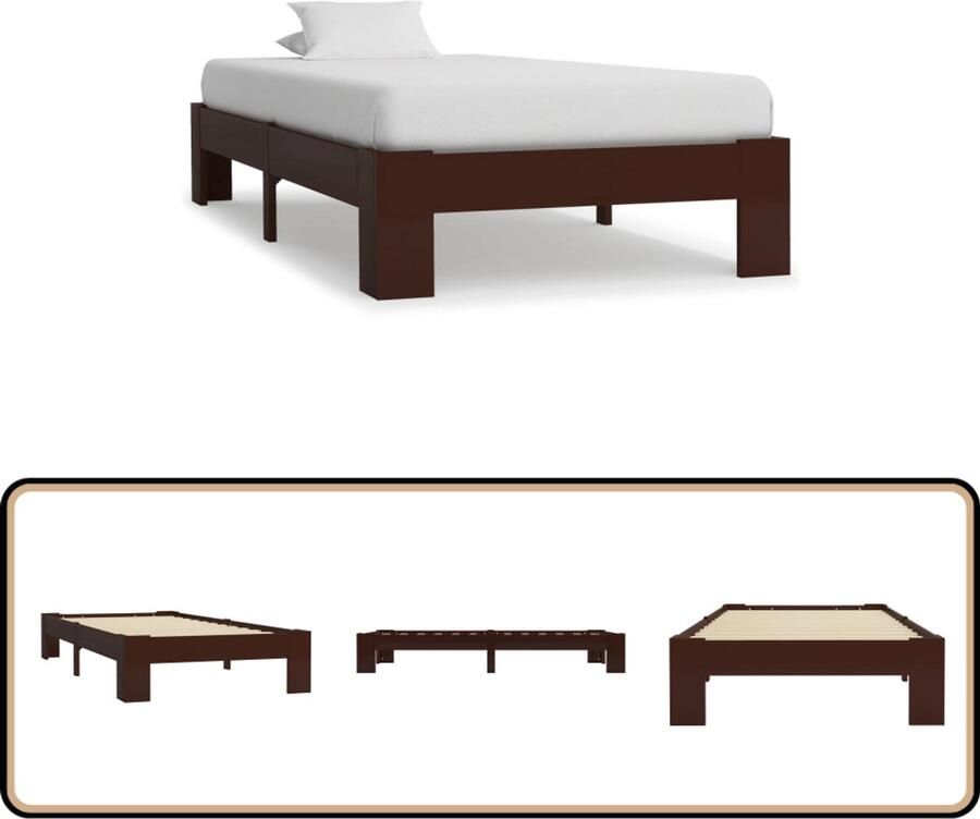 The Living Store Bedframe massief grenenhout donkerbruin 90x200 cm Massief Hout Bed Grenenhouten Bed Donkere Bruine Bed Slaapkamers Meubels Tweepersoon Bed