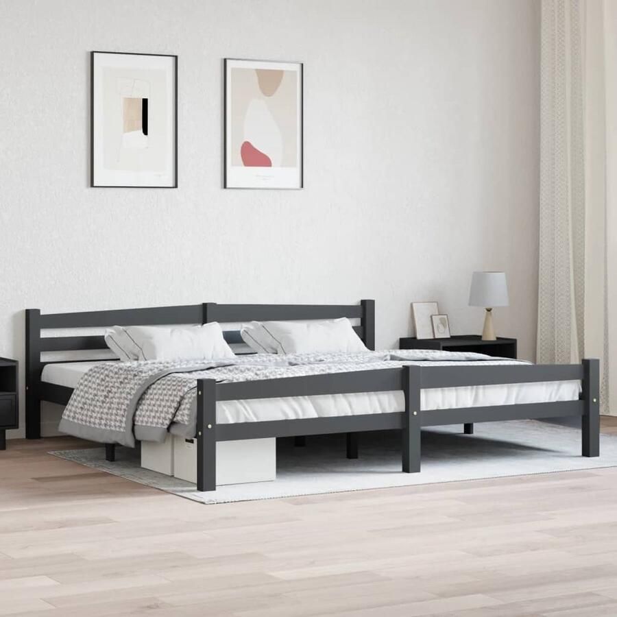 VidaXL Bedframe Grenenhout Donkergrijs 200x200cm Houten Bed Frame Donkere Kleur Tweepersoons Bed Massief Hout Grenenhout Bed Modern Design Slaapcomfort Montage Benodigd - Foto 3
