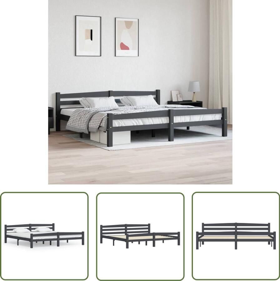VidaXL Bedframe Grenenhout Donkergrijs 200x200cm Houten Bed Frame Donkere Kleur Tweepersoons Bed Massief Hout Grenenhout Bed Modern Design Slaapcomfort Montage Benodigd - Foto 2