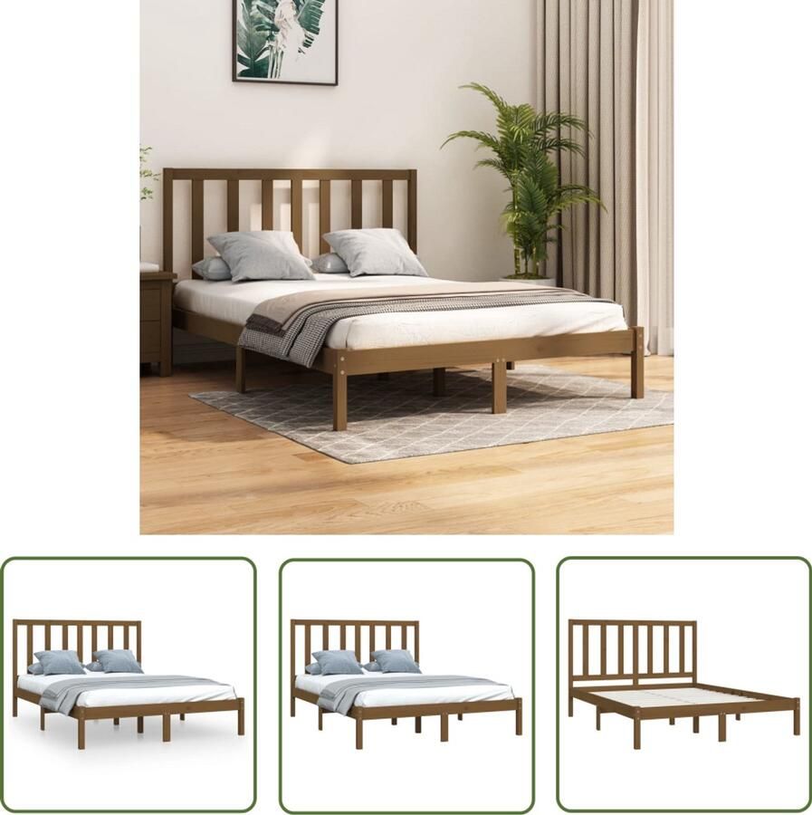 VidaXL Bedframe Grenenhout Honingbruin 120x200 cm Houten Bedframe Bedbank Grenenhout Bed Tweepersoons Bed King Size Bed Hoofdbord Slaapcomfort