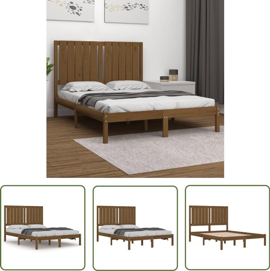 VidaXL Bedframe Grenenhout Honingbruin 120x200 cm Houten Bedframe Modern Bed Massief Grenenhout Bruine Bed Tweepersoons Bed King Size Bed