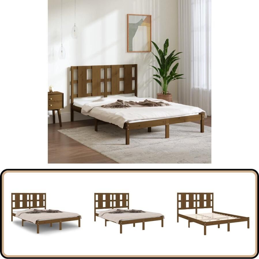 VidaXL Bedframe Grenenhout Honingbruin 120x200 cm Modern Bed Frame Wooden Bed Frame Pine Wood Bed Frame Double Bed Frame Bedroom Furniture Solid Wood Bed Comfortable Headboard