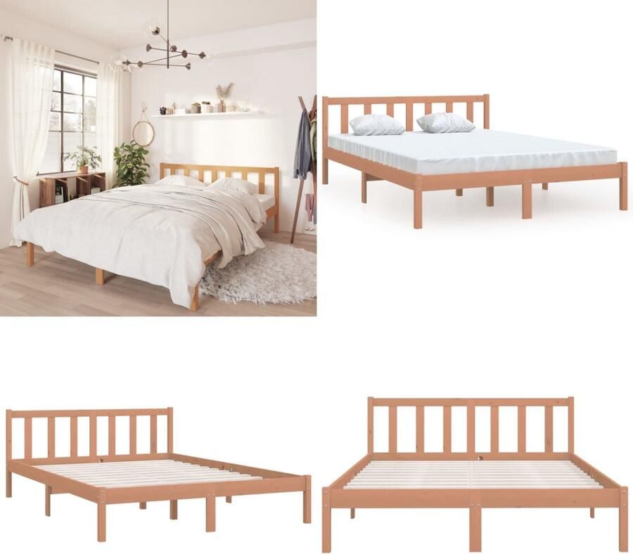 VidaXL Bedframe grenenhout honingbruin 150x200 cm 5FT King Size Bedframe Bed Frame Bed Frames