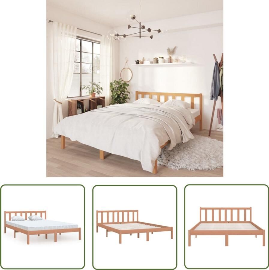VidaXL Bedframe Grenenhout Honingbruin 150x200 cm Bedframe Houten Bed Grenenhout Bed Bruine Bed Tweepersoons Bed King Size Bed Slaapcomfort