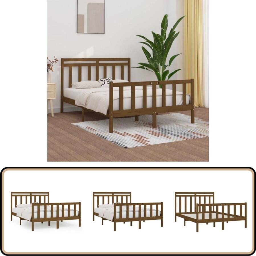 VidaXL Bedframe Grenenhout Honingbruin 150x200 cm Houten Bed Frame King Size Bed Grenenhout Bed Massief Hout Bed Honigbruin Bed Luxe Bed Bedroom Furniture