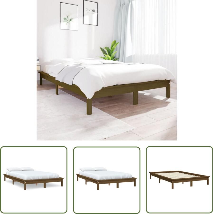 VidaXL Bedframe Grenenhout Honingbruin 200x200 cm Klassieke Bedden Houten Bed Grenenhouten Bed Tweepersoonsbed Slaapcomfort Bedroom Furniture Kamerdecor