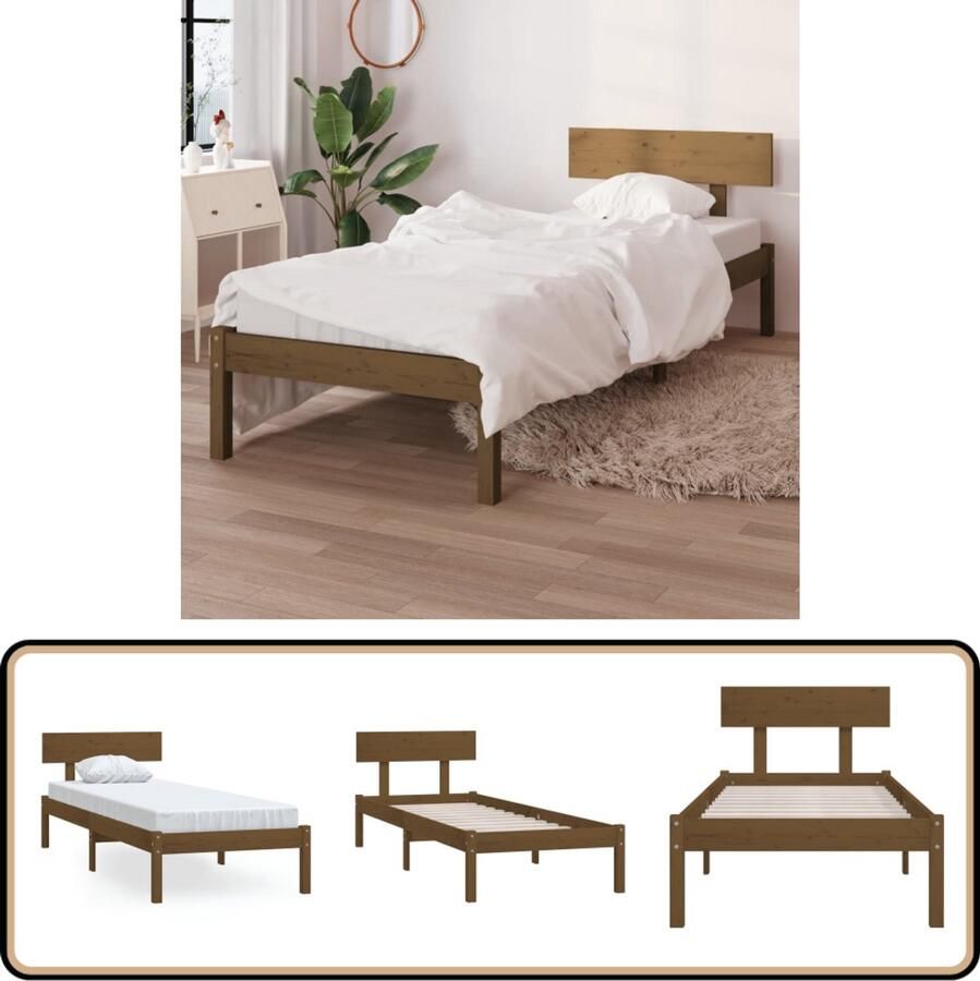 VidaXL Bedframe Grenenhout Honingbruin 90x190 cm Massief Hout Bed Frame Houten Bed Enkel Bed Honig Bruin Bed Kinderbed Tweepersoonsbed Slaap Kamer Meubels