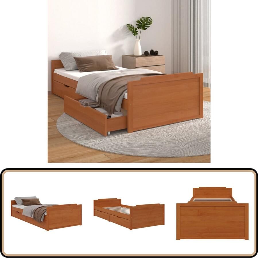 VidaXL Bedframe Grenenhout Honingbruin 90x200 cm Massief Houten Bed Frame Honingbruin Bed Frame Bed Frame Met Lades Tweepersoons Bed Frame Slaapkamers Meubels