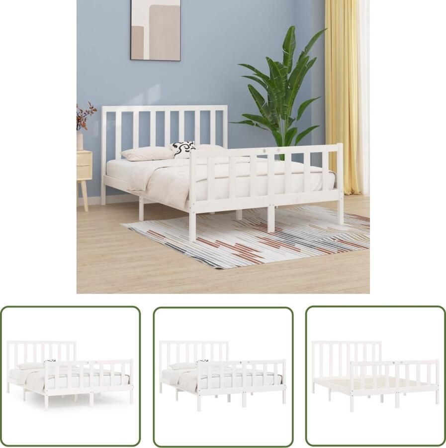 The Living Store Bedframe massief grenenhout wit 140x200 cm Bedframe Bedframes Tweepersoonsbed Bed Bedombouw Dubbel Bed Frame Bed Frame Ledikant Bedframe Met Hoofdeinde Tweepersoonsbedden - Foto 7