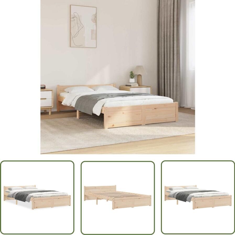 The Living Store Bedframe massief hout 120x200 cm Bedframe Bedframes Bed Bedbodem Ledikant Bed Frame Massief Houten Bedframe Slaapmeubel Tweepersoonsbed Bedden Bedbodems - Foto 3