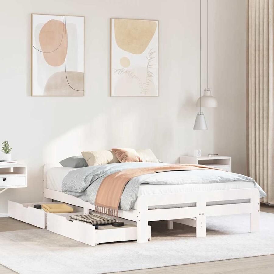 VidaXL Bedframe Grenenhout Wit 120x190 cm