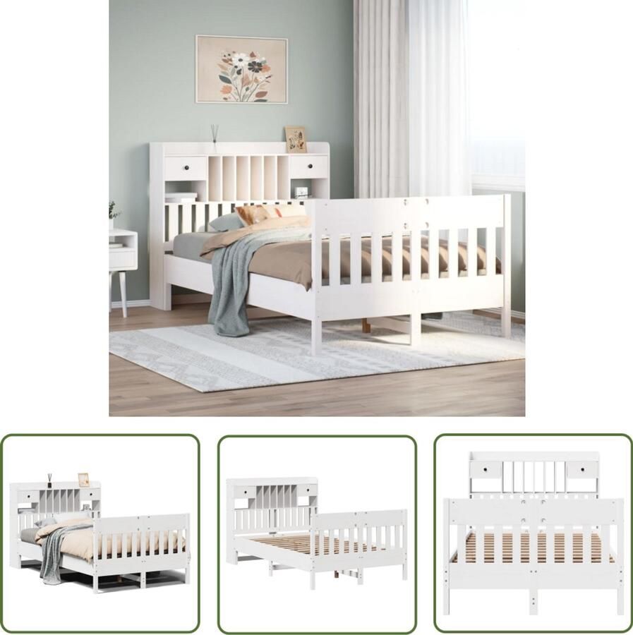 VidaXL Bedframe Grenenhout Wit 120x190 cm Massief Hout Bed Houten Bedframe Tweepersoons Bed Stapelbare Bedbodems Boxspring Bed