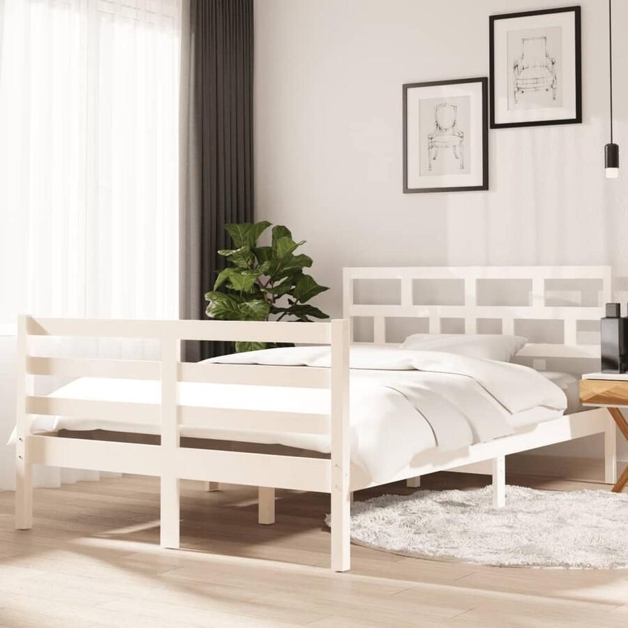 VidaXL Bedframe Grenenhout Wit 120x200 cm Houten Bed Frame Modern Bed Frame Slaapkamers Meubilair Tweepersoons Bed Frame 120x200 Witte Bed Frame - Foto 2