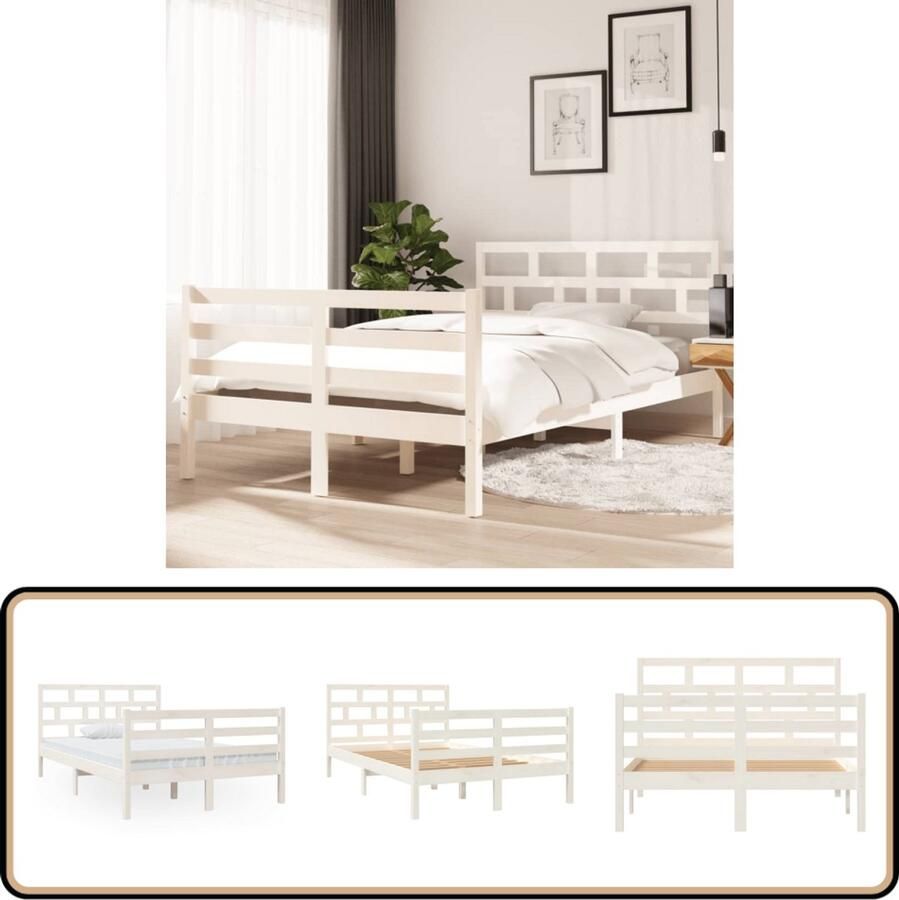 VidaXL Bedframe Grenenhout Wit 120x200 cm Houten Bed Frame Modern Bed Frame Slaapkamers Meubilair Tweepersoons Bed Frame 120x200 Witte Bed Frame