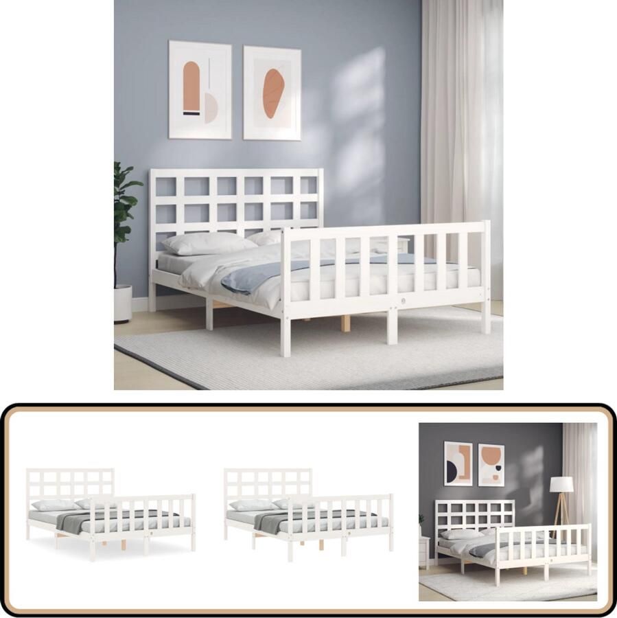 VidaXL Bedframe Grenenhout Wit 120x200 cm Massief Hout Bed Grenenhout Bed Witte Bed Frame Tweepersoons Bed Slaapkamer Meubels Boxspring Bed