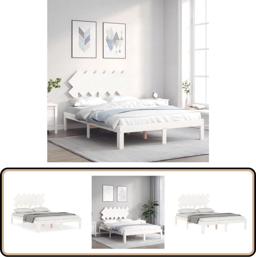 VidaXL Bedframe Grenenhout Wit 120x200 cm Slaapkamerinrichting Bed Frame Tweepersoonsbed Hout Bed Grenenhouten Bed Witte Bed Met Hoofdbord