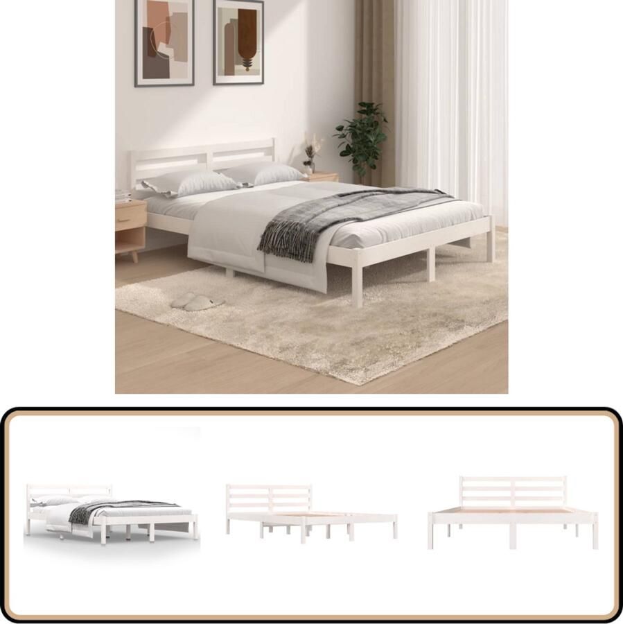 VidaXL Bedframe Grenenhout Wit 135x190 cm Houten Bed Frame Grenenhout Bedframe Wit Bedframe Tweepersoons Bed King Size Bed Boxspring Bed Met Hoofdbord
