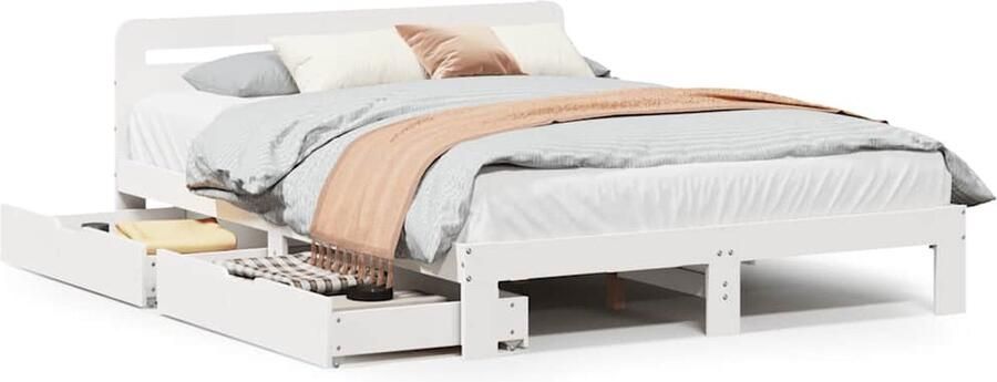 VidaXL Bedframe Grenenhout Wit 135x190 cm