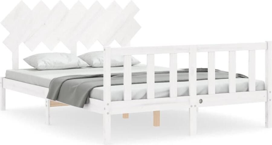VidaXL Bedframe Grenenhout Wit 140x190 cm Massief Hout Bed Frame Wit Bed Grenenhout Bed Tweepersoons Bed Boxspring Bed Slaapkamer Meubels - Foto 2