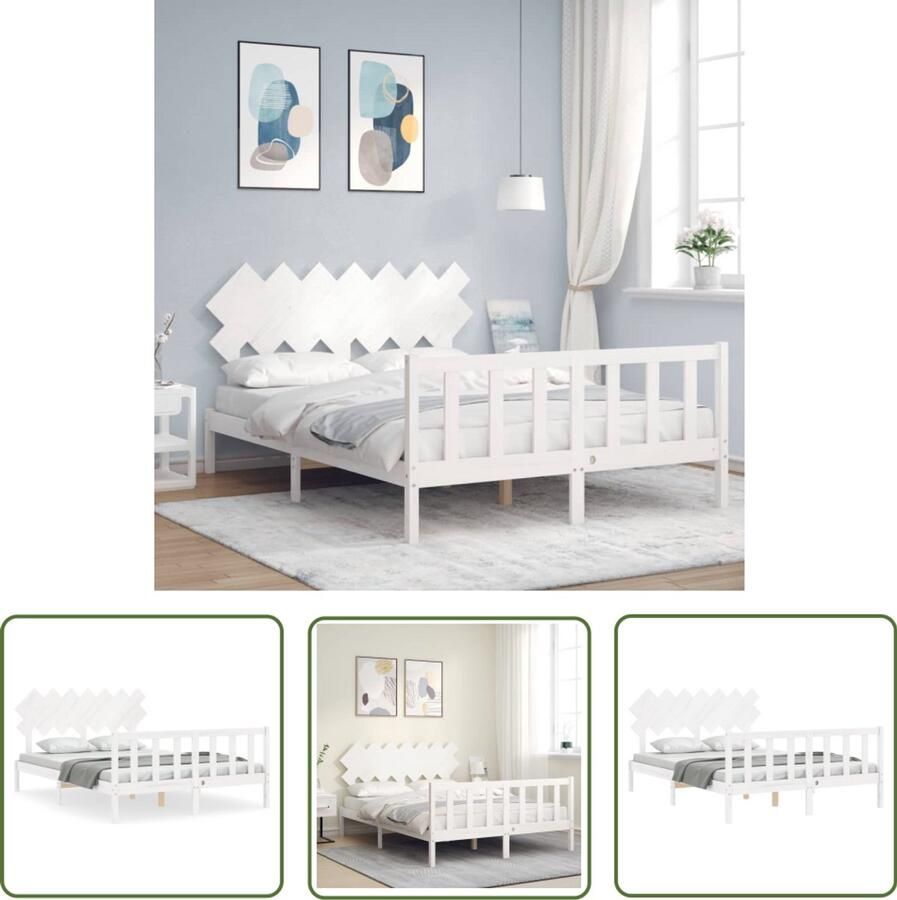VidaXL Bedframe Grenenhout Wit 140x190 cm Massief Hout Bed Frame Wit Bed Grenenhout Bed Tweepersoons Bed Boxspring Bed Slaapkamer Meubels