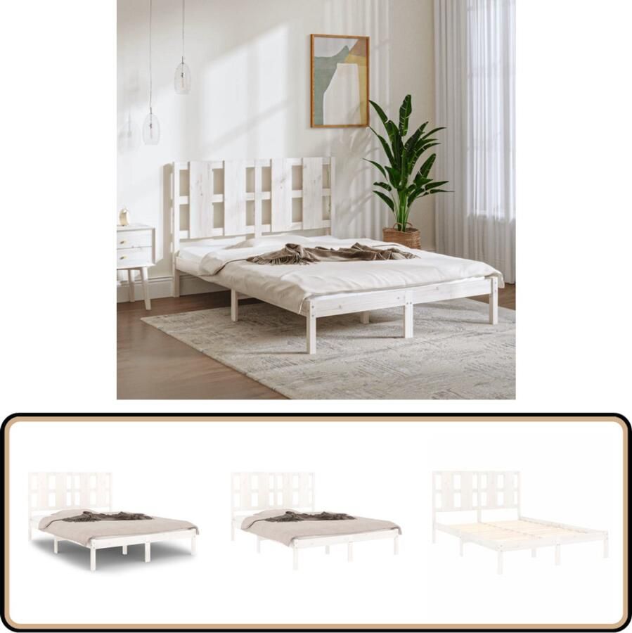 VidaXL Bedframe Grenenhout Wit 140x200 cm Houten Bed Frame Massief Grenenhout Bed Frame Wit Tweepersoons Bed Boxspring Bed King Size Bed Stapelbare Bed Frames
