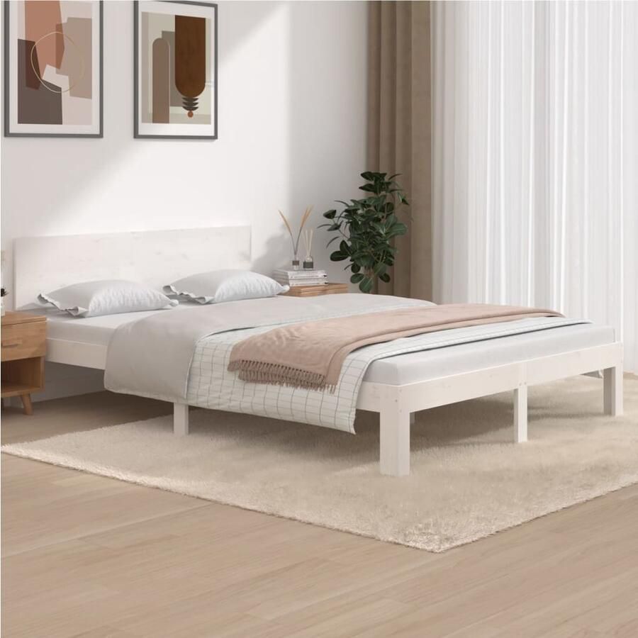VidaXL Bedframe Grenenhout Wit 140x200 cm Houten Bed Frame Modern Bedframe Grenenhout Bedframe 140x200 Wit Bedframe Tweepersoons Bedframe - Foto 2